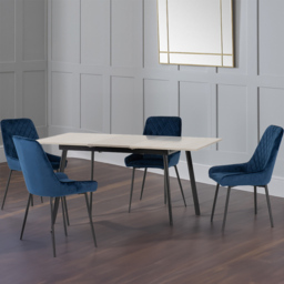 Seconique Avery 4 Seater Extending Dining Set Concrete and Sapphire Blue - Grey - Wilko