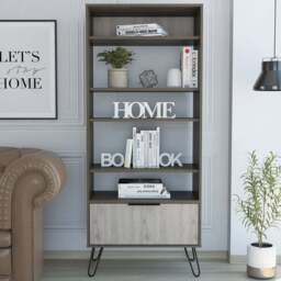 Core Products Nevada Single Door 5 Shelf Smoke Oak Effect Display Bookcase - Brown - Wilko - thumbnail 1
