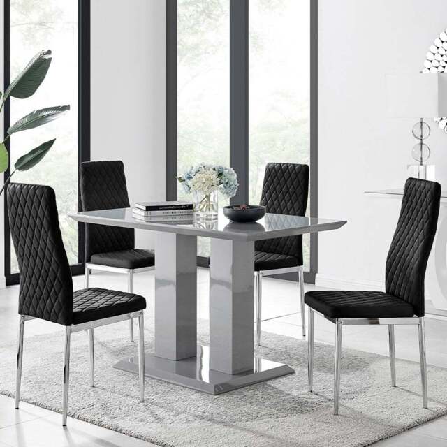 Furniturebox Molini Valera 4 Seater Dining Set Grey Gloss Black and Chrome - Wilko - image 1
