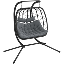 Outsunny 2 Seater Black Rattan Egg Chair with Cushions - Size: 175 x 132 x 189cm - Wilko - thumbnail 3