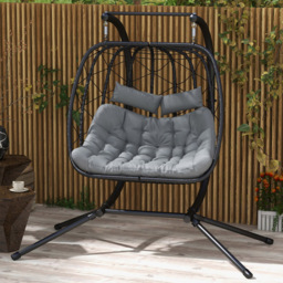 Outsunny 2 Seater Black Rattan Egg Chair with Cushions - Size: 175 x 132 x 189cm - Wilko
