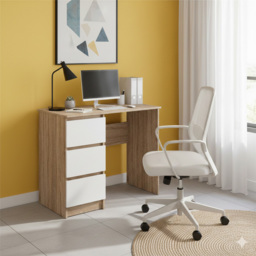 Shefa Cina 3 Drawer Computer Desk with Keyboard Tray Sonoma Oak and White - Size: 77 x 90 x 50cm - Sonoma Oak - White - Wilko - thumbnail 6