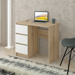 Shefa Cina 3 Drawer Computer Desk with Keyboard Tray Sonoma Oak and White - Size: 77 x 90 x 50cm - Sonoma Oak - White - Wilko - thumbnail 5