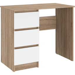 Shefa Cina 3 Drawer Computer Desk with Keyboard Tray Sonoma Oak and White - Size: 77 x 90 x 50cm - Sonoma Oak - White - Wilko - thumbnail 3