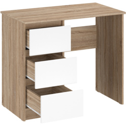Shefa Cina 3 Drawer Computer Desk with Keyboard Tray Sonoma Oak and White - Size: 77 x 90 x 50cm - Sonoma Oak - White - Wilko - thumbnail 4