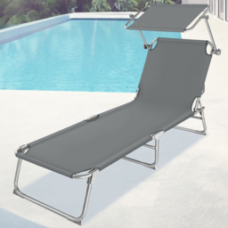 tectake Grey 4 Step Backrest Foldable Sun Lounger - Size: 28 x 68 x 190cm - Wilko