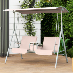 Outsunny 2 Seater Beige Covered Patio Swing with Pivot Table and Storage Console - Size: 165 x 112 x 175cm - Cream - Wilko - thumbnail 1