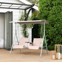 Outsunny 2 Seater Beige Covered Patio Swing with Pivot Table and Storage Console - Size: 165 x 112 x 175cm - Cream - Wilko - thumbnail 5