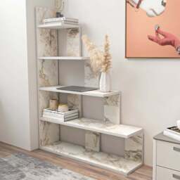 Decorotika Echo Modern 5 Shelf White Marble Effect Ladder Bookcase - Size: 120 x 90 x 21.8cm - Wilko