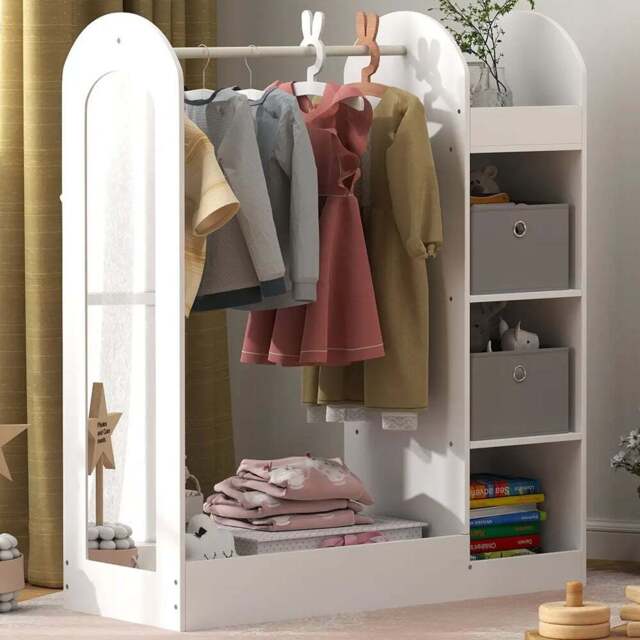 AIYAPLAY White Kids Cloth Rail with Storage Shelf and Mirror - Wilko - image 1
