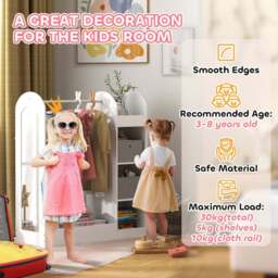 AIYAPLAY White Kids Cloth Rail with Storage Shelf and Mirror - Wilko - thumbnail 7