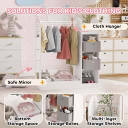 AIYAPLAY White Kids Cloth Rail with Storage Shelf and Mirror - Wilko - thumbnail 6