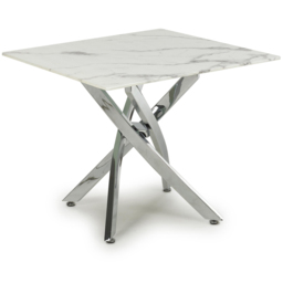 wilko Monaco Chrome and White Marble Glass End Table - Size: 75 x 60 x 60cm - Shankar - thumbnail 3