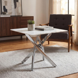wilko Monaco Chrome and White Marble Glass End Table - Size: 75 x 60 x 60cm - Shankar - thumbnail 6