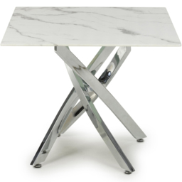 wilko Monaco Chrome and White Marble Glass End Table - Size: 75 x 60 x 60cm - Shankar - thumbnail 4
