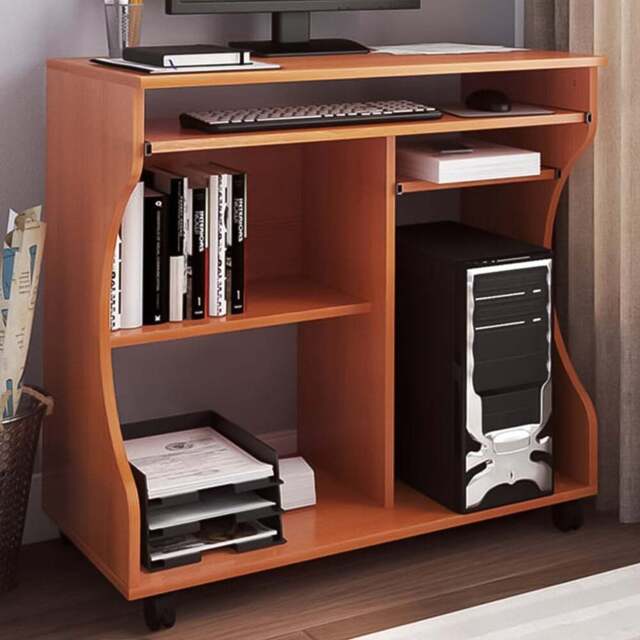 Portland Wood Movable Computer Desk with Wheels Brown - Size: 80 x 48 x 76cm - Wilko - image 1