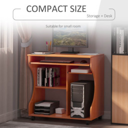 Portland Wood Movable Computer Desk with Wheels Brown - Size: 80 x 48 x 76cm - Wilko - thumbnail 6