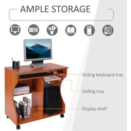 Portland Wood Movable Computer Desk with Wheels Brown - Size: 80 x 48 x 76cm - Wilko - thumbnail 4