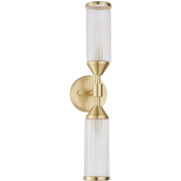 Merano Trieste Satin Brass and Frosted Glass 2 Light Wall Lamp - Size: 11.3 x 9 x 41.5cm - Brown - Wilko