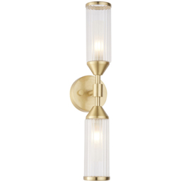 Merano Trieste Satin Brass and Frosted Glass 2 Light Wall Lamp - Size: 11.3 x 9 x 41.5cm - Brown - Wilko - thumbnail 4