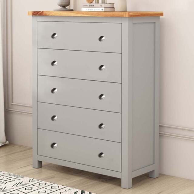 Cabinet Bits Argenta 5 Drawer Grey Chrome Knob Chest of Drawers - Wilko - image 1