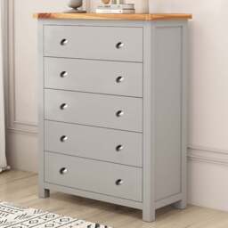 Cabinet Bits Argenta 5 Drawer Grey Chrome Knob Chest of Drawers - Wilko - thumbnail 1