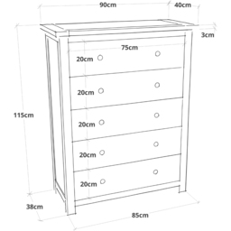 Cabinet Bits Argenta 5 Drawer Grey Chrome Knob Chest of Drawers - Wilko - thumbnail 7