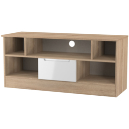 Crowndale Milan Single Drawer 5 Shelf White Gloss and Bardolino Oak TV Unit Ready Assembled - Size: 50 x 110 x 39cm - White Gloss & Bardolino Oak - Wi - thumbnail 5