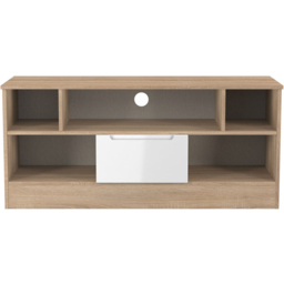 Crowndale Milan Single Drawer 5 Shelf White Gloss and Bardolino Oak TV Unit Ready Assembled - Size: 50 x 110 x 39cm - White Gloss & Bardolino Oak - Wi - thumbnail 3