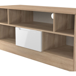 Crowndale Milan Single Drawer 5 Shelf White Gloss and Bardolino Oak TV Unit Ready Assembled - Size: 50 x 110 x 39cm - White Gloss & Bardolino Oak - Wi - thumbnail 6