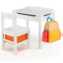 Costway Kids White Table and Chair Set with Hidden Space and Hook - Size: 69 x 49 x 19cm - Wilko - thumbnail 3