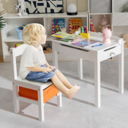 Costway Kids White Table and Chair Set with Hidden Space and Hook - Size: 69 x 49 x 19cm - Wilko - thumbnail 4