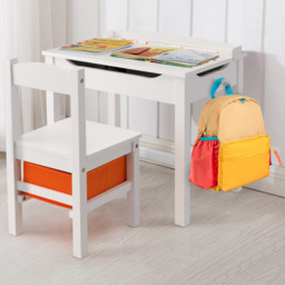 Costway Kids White Table and Chair Set with Hidden Space and Hook - Size: 69 x 49 x 19cm - Wilko