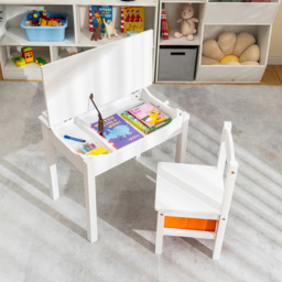 Costway Kids White Table and Chair Set with Hidden Space and Hook - Size: 69 x 49 x 19cm - Wilko - thumbnail 5