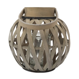 JVL Luna Antique Wash Natural Wood Round Lantern with Handle - Size: 24.5 x 24 x 24cm - Wilko - thumbnail 5