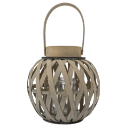 JVL Luna Antique Wash Natural Wood Round Lantern with Handle - Size: 24.5 x 24 x 24cm - Wilko - thumbnail 1