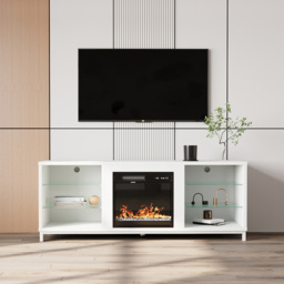 Living and Home 6 Shelf Freestanding TV Stand Entertainment Centre with Fireplace - Size: 63 x 164 x 48cm - White - Wilko - thumbnail 7
