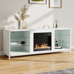 Living and Home 6 Shelf Freestanding TV Stand Entertainment Centre with Fireplace - Size: 63 x 164 x 48cm - White - Wilko - thumbnail 1