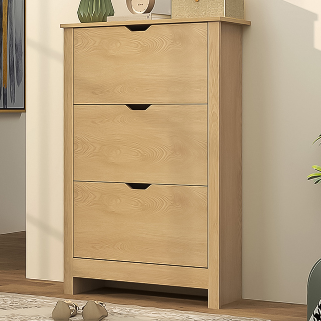HOMCOM 3 Drawer 6 Shelf Natural Wood Finish Storage Cabinet - Size: 112.0 cm x 26.0 cm x 72.0 cmcm - Brown - Wilko - image 1