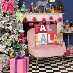 The Seasonal Gift Co. Multicolour Fa La La Hook Cushion 50 x 50cm - Size: 50 x 50 x 13cm - Red - Wilko - thumbnail 3