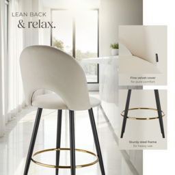 tectake Rachel Cream and Black Velvet Look Bar Stool Set of 6 - Wilko - thumbnail 5