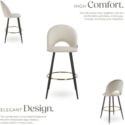 tectake Rachel Cream and Black Velvet Look Bar Stool Set of 6 - Wilko - thumbnail 4