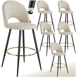 tectake Rachel Cream and Black Velvet Look Bar Stool Set of 6 - Wilko - thumbnail 3
