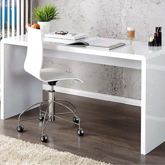 Furniturebox Alfredo High Gloss Computer Office Desk White - Size: 60 x 120 x 76cm - Wilko
