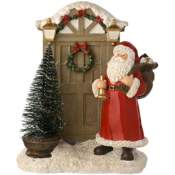 The Seasonal Gift Co Regal Tidings LED Santa At The Door Christmas Scene Decoration 22cm - Size: 22 x 18 x 9cm - Red - The Seasonal Gift Co. - Wilko