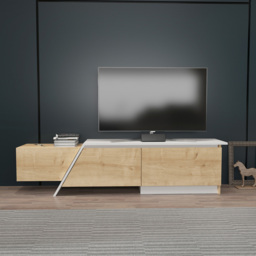 Decorotika Zonas 3 Door Oak and White TV Unit - Size: 45 x 180 x 35cm - Multi - Wilko - thumbnail 6