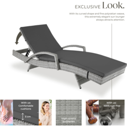tectake Oceane Light Grey 5 Level Adjustable Aluminium Frame Sun Lounger - Size: 74.5 x 62 x 190cm - Wilko - thumbnail 4