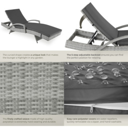 tectake Oceane Light Grey 5 Level Adjustable Aluminium Frame Sun Lounger - Size: 74.5 x 62 x 190cm - Wilko - thumbnail 6