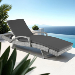 tectake Oceane Light Grey 5 Level Adjustable Aluminium Frame Sun Lounger - Size: 74.5 x 62 x 190cm - Wilko