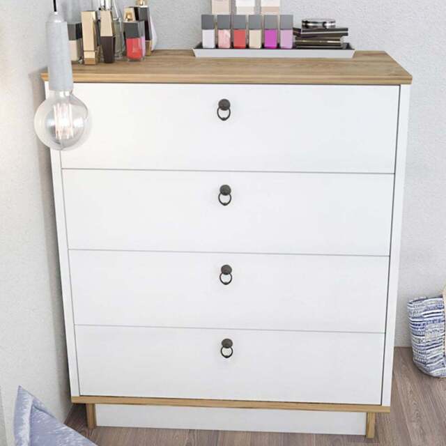 Decorotika Sahra 4 Drawer White and Oud Oak Chest of Drawers - Multi - Wilko - image 1